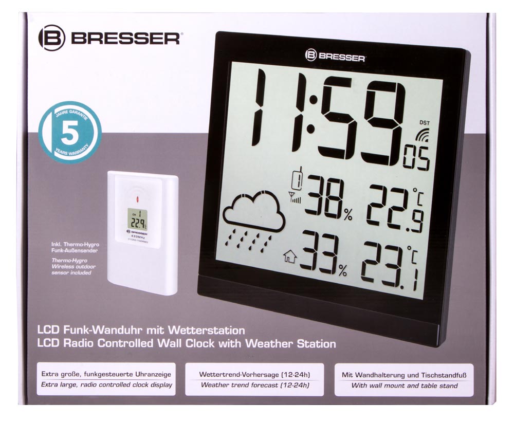 Bresser TemeoTrend JC LCD RC Weather Station (Wall clock), black