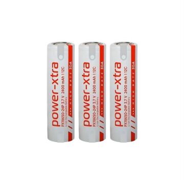 Power-Xtra PX18650-24P - 3.7V 2400 Mah Li-İon Şarjlı Pil - 12C - 30A  3 Lü  (+ - Pinli)