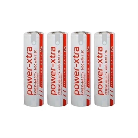 Power-Xtra PX18650-24P - 3.7V 2400 Mah Li-İon Şarjlı Pil - 12C - 30A  4 Lü  (+ - Pinli)