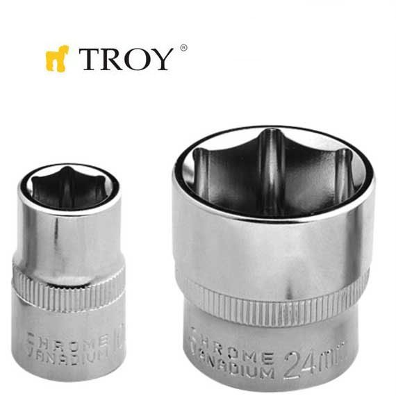 TROY 26176 3/8” Lokma (Ölçü 22mm-Çap 29,8-Uzunluk 32mm)  5 Adet